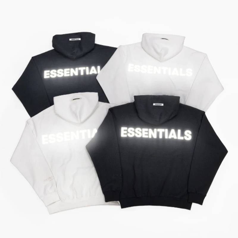 fear of god essentials hoodie black reflective